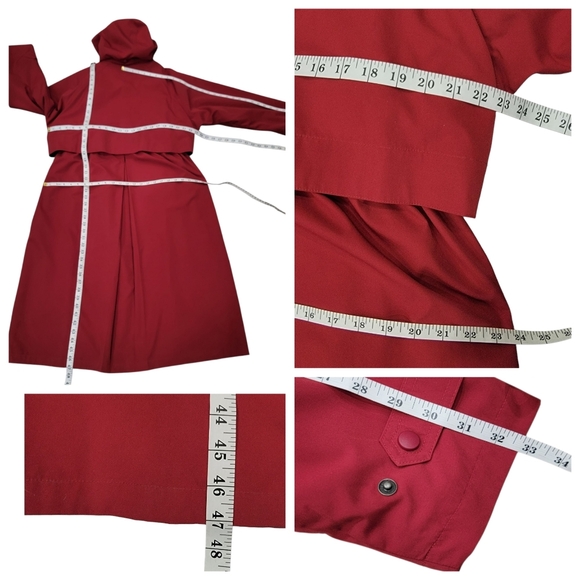 Vintage L.L.Bean Red Rain Coat Long Trench Jacket Wool Liner Hooded Women’s XL P - Picture 14 of 17